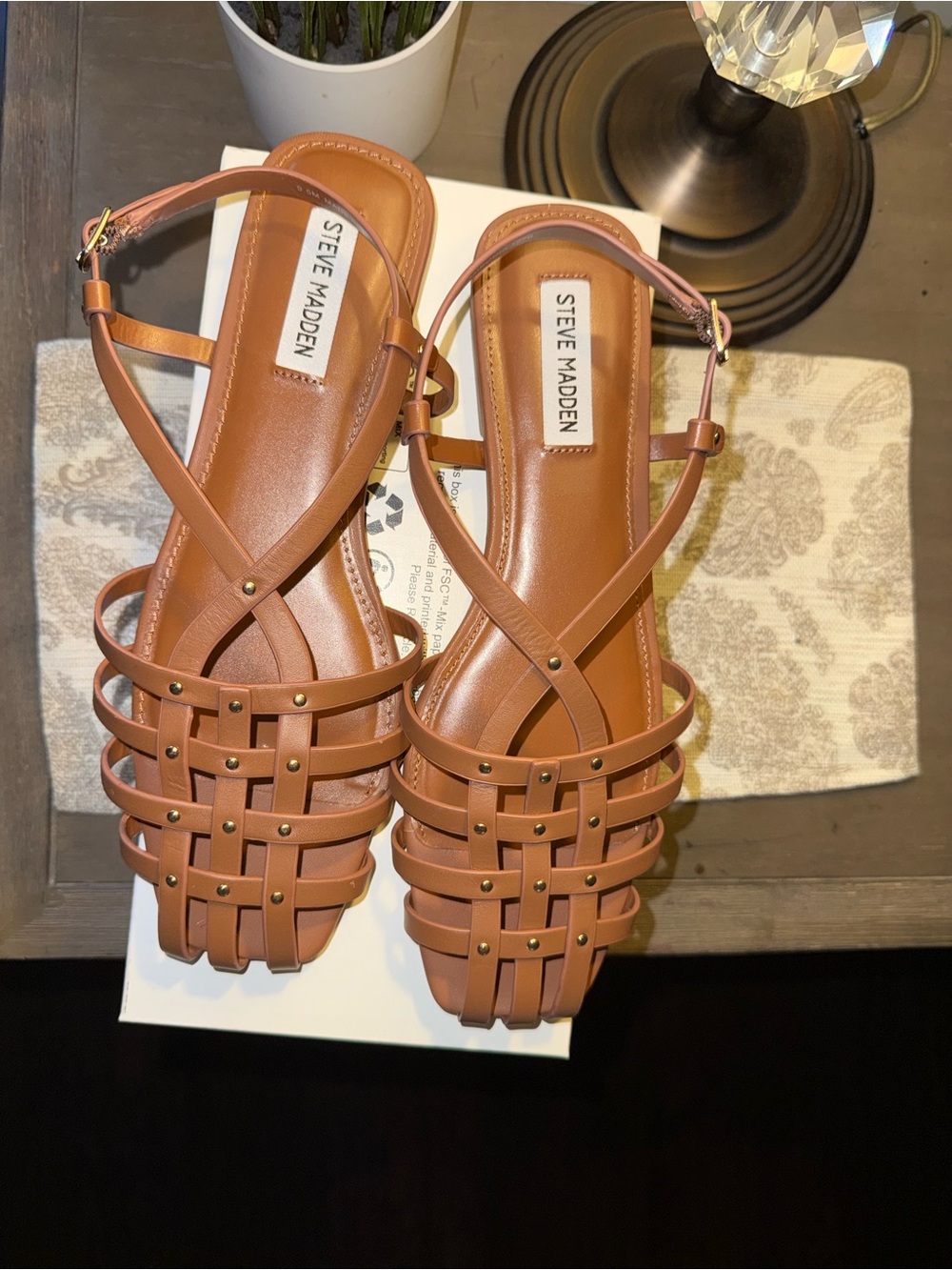 Steve Madden Brown Riverr Woven Flat Sandals Cognac 9.5